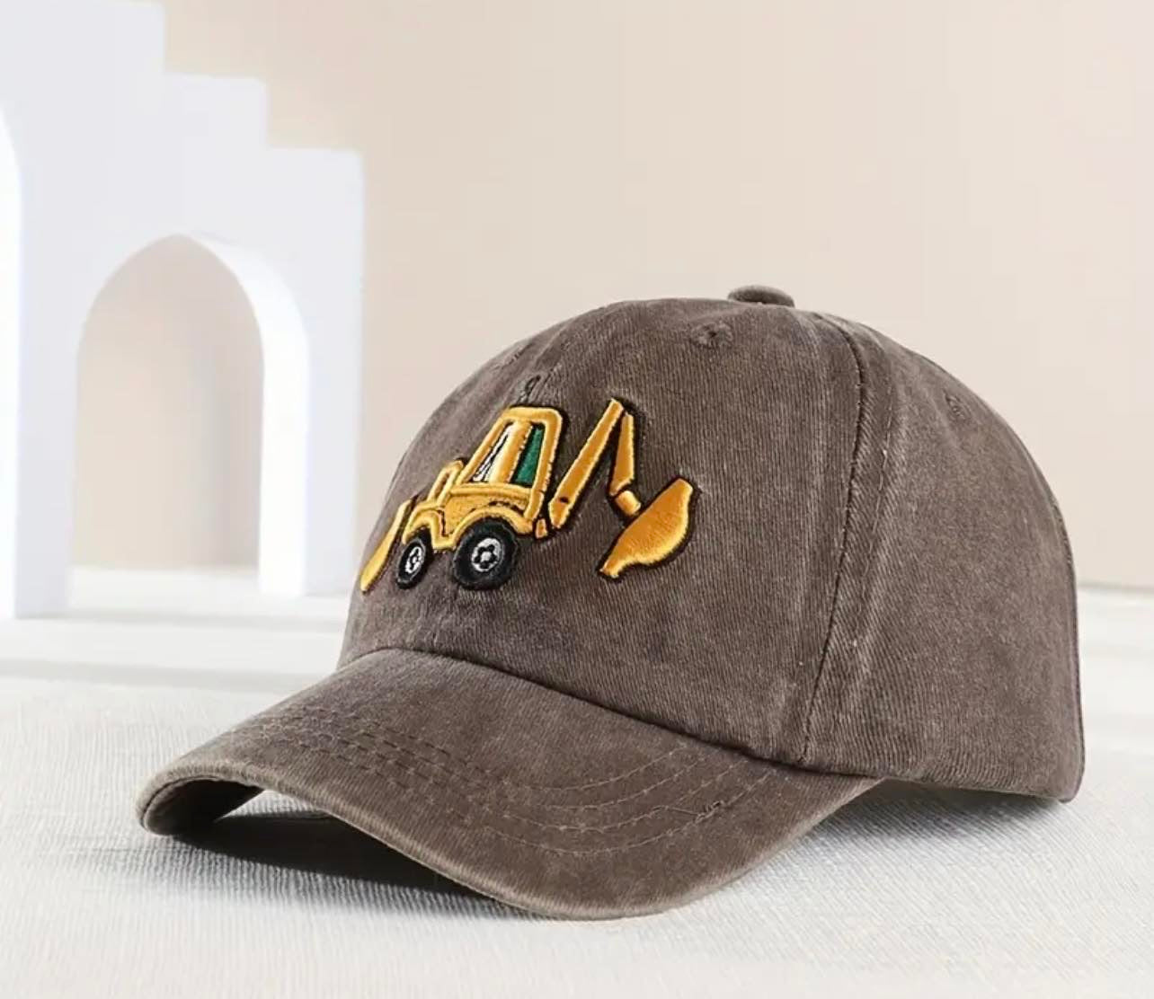 Black retro excavator washed baseball cap for kids
