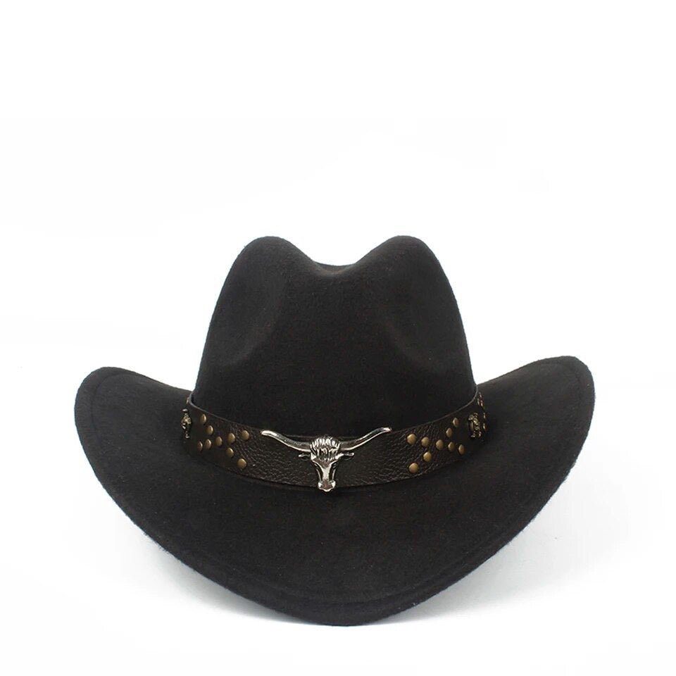 Dakota Rancher Youth 100% Wool Hat displayed, emphasizing its sophisticated black color and durable construction.