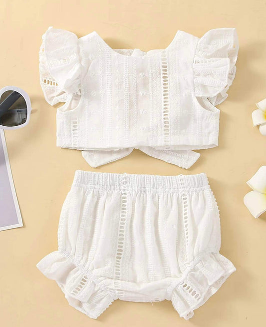 TWO PIECE WHITE COTTON SUMMER SET