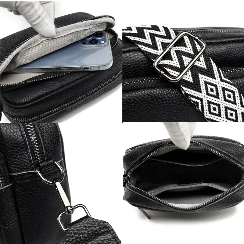 Inside View of Cross Body Camera Bag – Spacious interior with pockets for organized storage in a genuine leather bag.