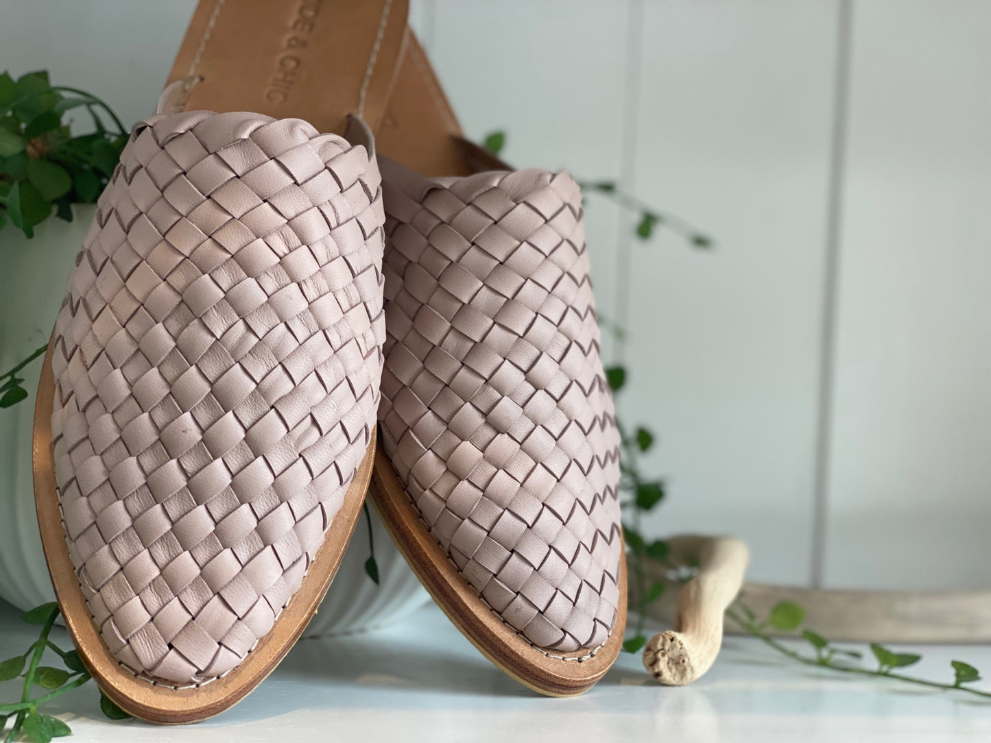 Iris Leather Woven Loafer Slide - Rose | Handcrafted Pointed Toe Slip-Ons