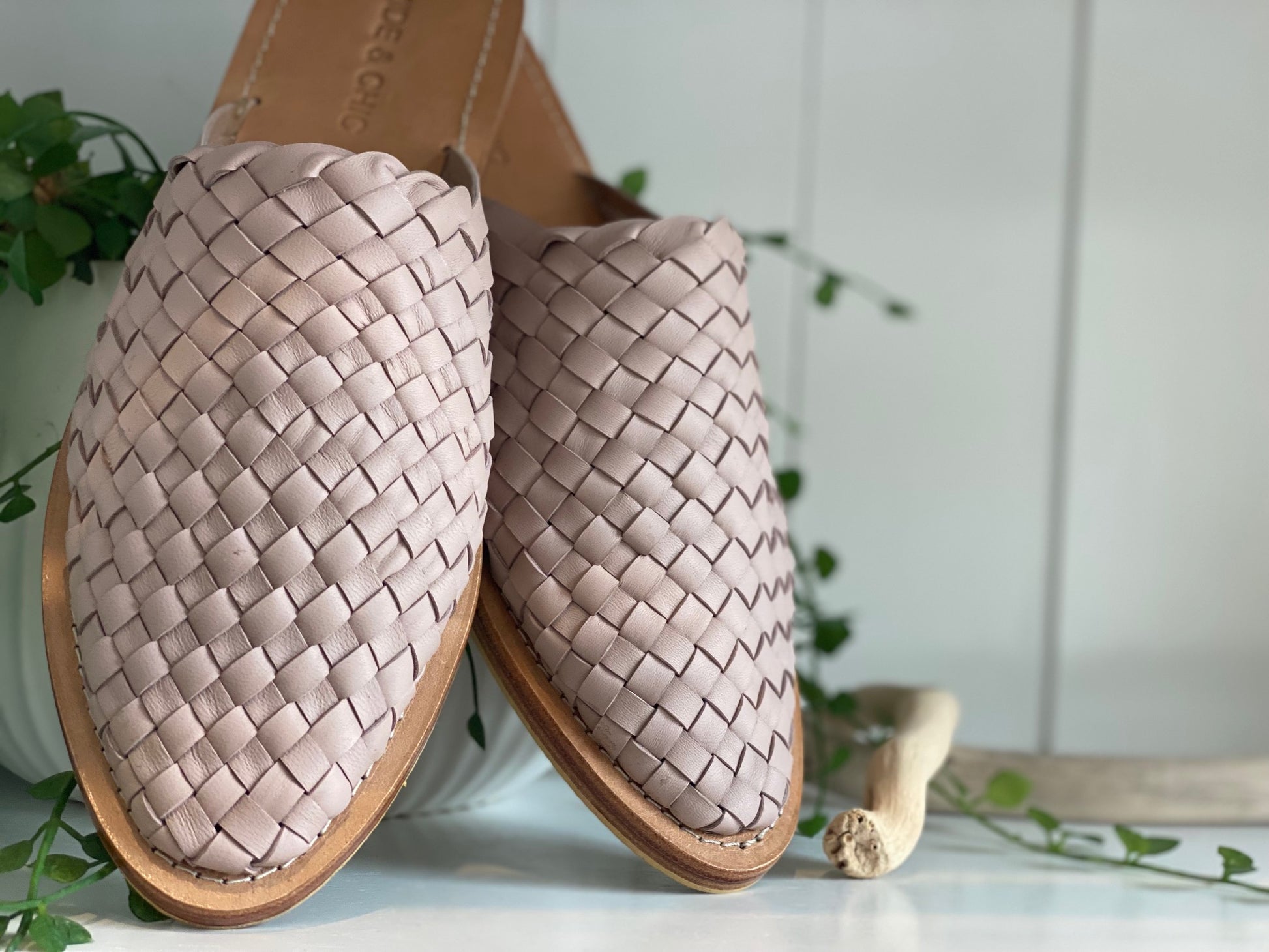 Iris Leather Woven Loafer Slide - Rose | Handcrafted Pointed Toe Slip-Ons