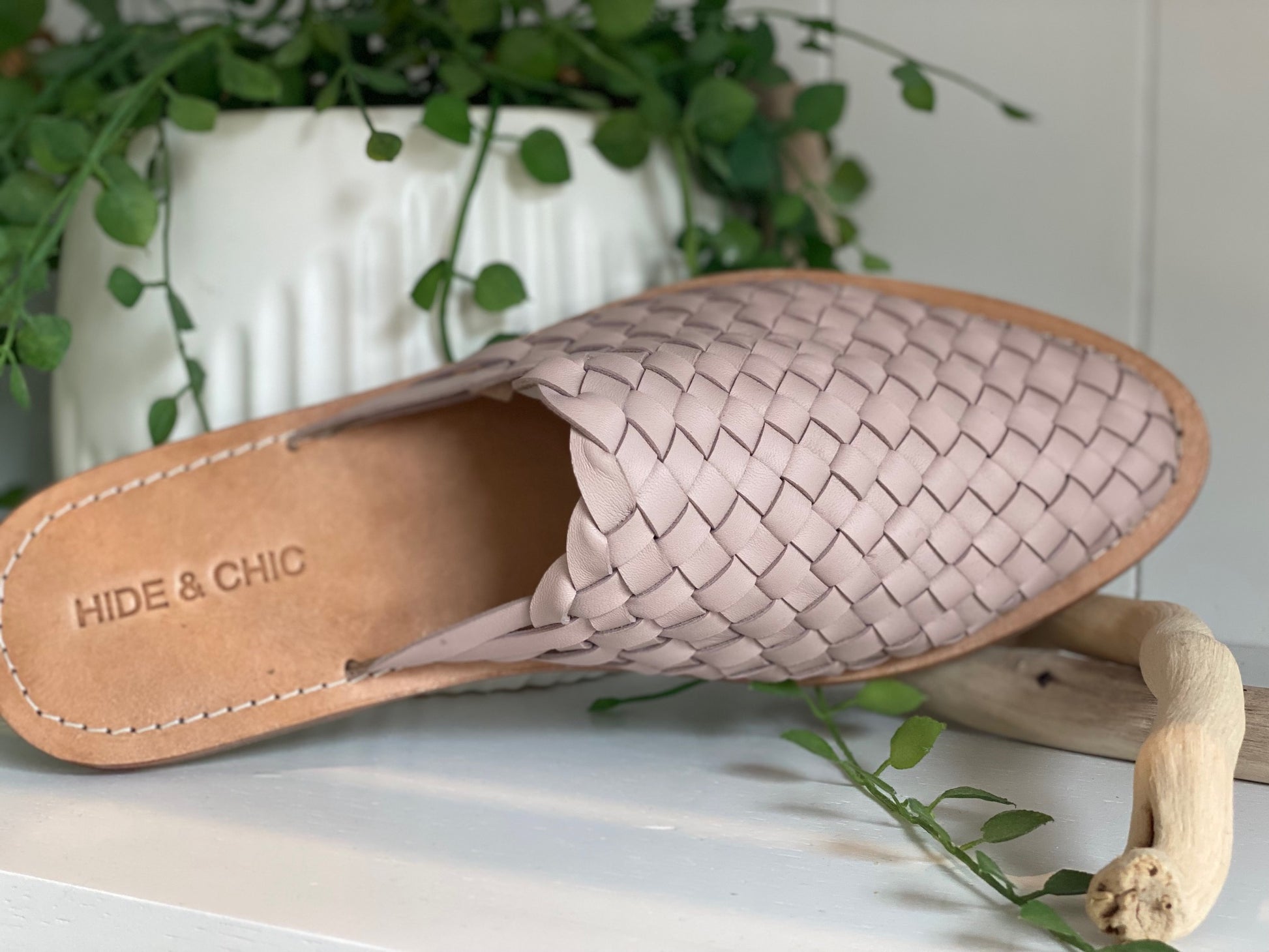 Iris Leather Woven Loafer Slide - Rose | Handcrafted Pointed Toe Slip-Ons