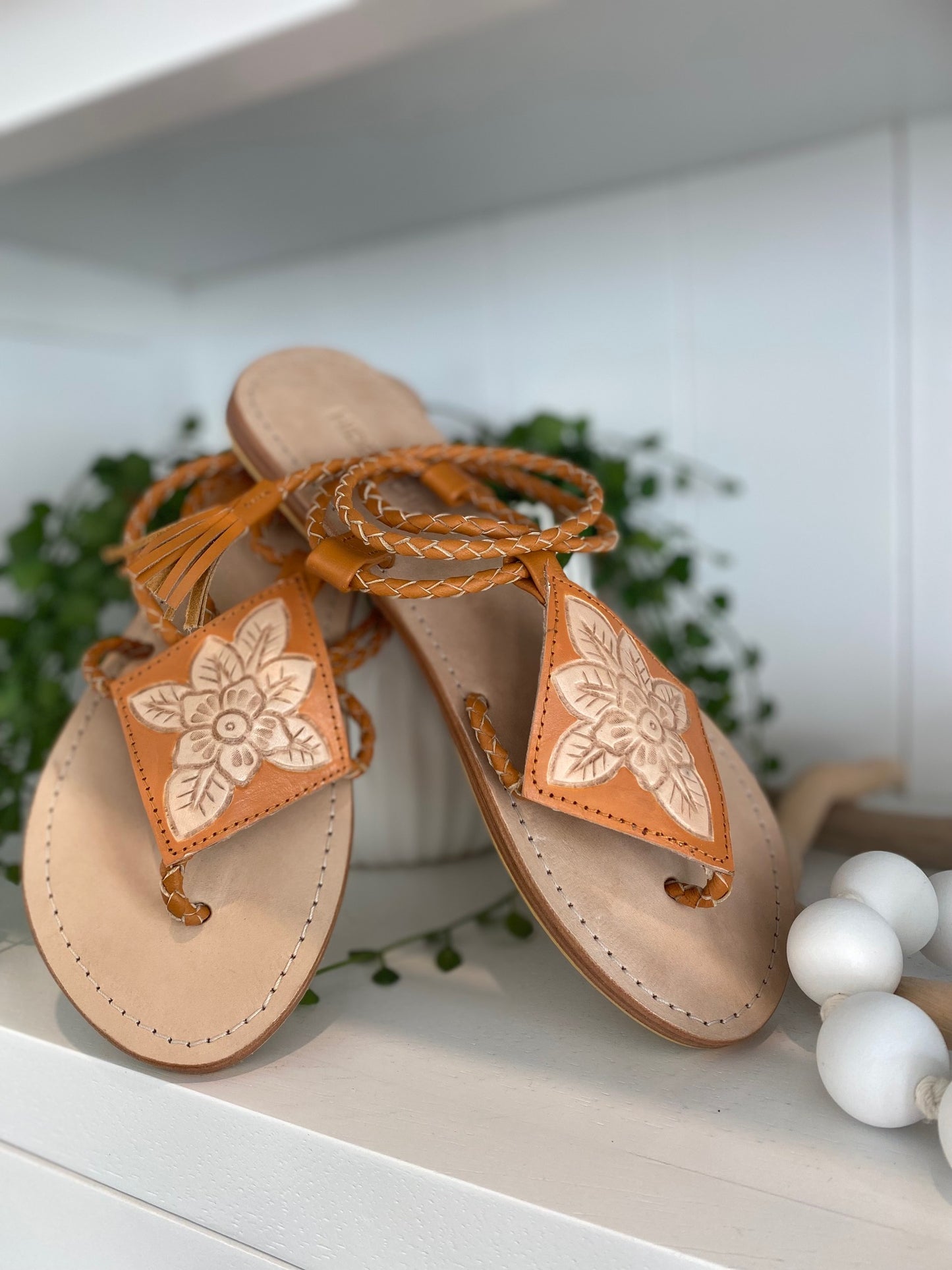 Front view of Leather Rope Strap Sandals, highlighting the bohemian rope strap design and low platform.