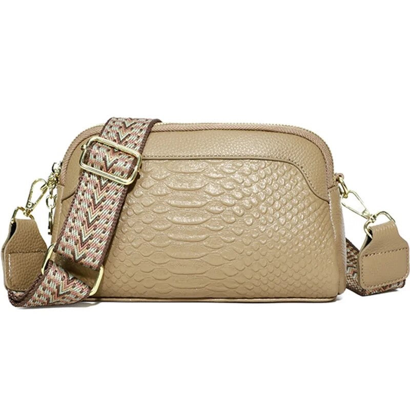 "MAYFAIR CROSSBODY Leather Bag - Adjustable Strap Detail in camel colour