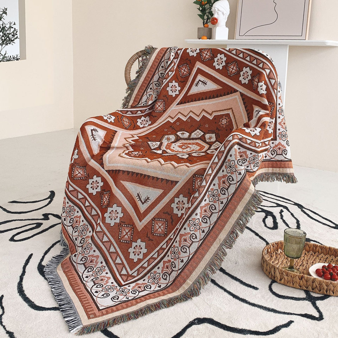 Moroccan-inspired blanket perfect for picnics, glamping, beach days