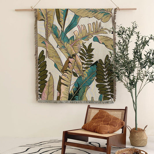 PALMS Throw blanket beach rug in a tropical palm design, perfect for home decor, picnics, and beach days