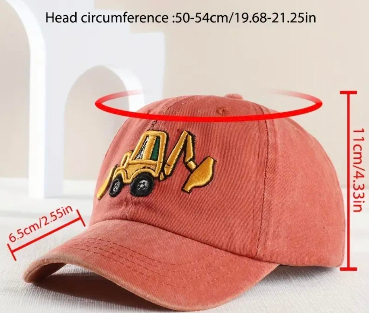 Red retro excavator baseball cap for children